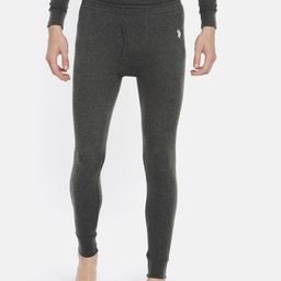 U.S. Polo Assn. Men Charcoal Grey Solid Thermal Bottoms-image-31