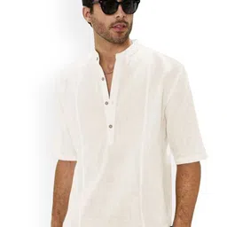 Anouk White Band Collar Roll-Up Sleeves Straight Kurta-image-22