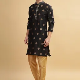 Anouk Black Ethnic Motifs Woven Design Straight Cotton Silk Kurta-image-13