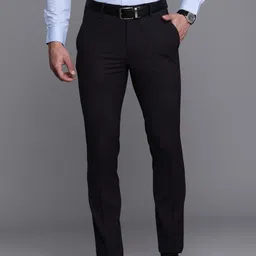 Louis Philippe Men Navy Blue Checked Super Slim Fit Trousers-image-51