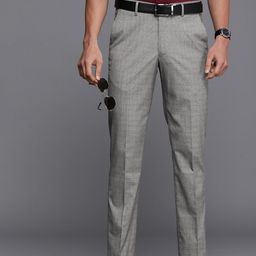 Louis Philippe Men Grey Checked Slim Fit Formal Trousers-image-27