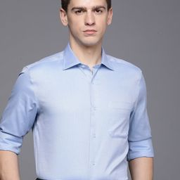 Louis Philippe Men Blue Textured Classic Fit Formal Pure Cotton Shirt-image-9