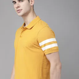The Roadster Lifestyle Co Men Mustard Yellow Pure Cotton Solid Polo Collar T-shirt-picture-39