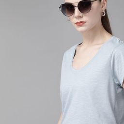 Roadster Women Blue Cotton Slub Effect Scoop Neck T-shirt-image-59