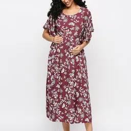 MeeMee Floral Printed Maternity Fit & Flare Midi Dress-image-12