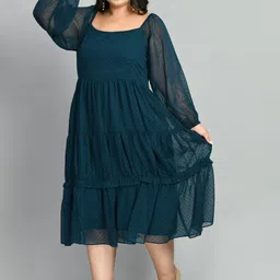 PrettyPlus by Desinoor.com Plus Size Self Design Tiered Fit and Flare Midi Dress-17