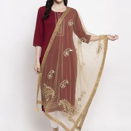 Clora Creation Paisley Embroidered Dupatta with Mirror Work-20