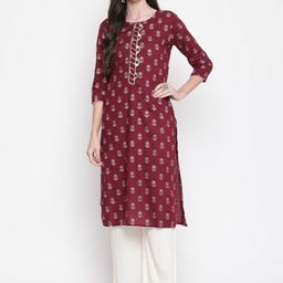 GLAM ROOTS Women Maroon Printed Kurta-image-11