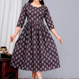 ao services Ethnic Motifs Printed Round Neck Gathered Fit & Flare Ethnic Dress-picture-46