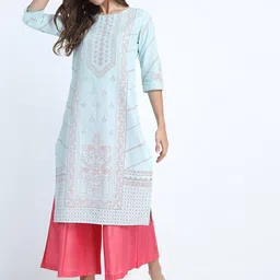 Vishudh Women Blue & Pink Floral Printed Kurta-picture-23