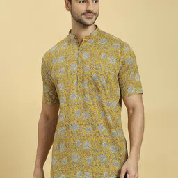 RAJUBHAI HARGOVINDAS Floral Printed Mandarin Collar Block Print Pure Cotton Kurta-image-70
