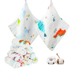 Moms Home Kids  White & Blue 10 Pieces Printed 300 GSM Organic Cotton Bath Towels-image-50