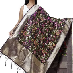 Exotic India Ethnic Motifs Woven Design Art Silk Dupatta with Zari-image-72
