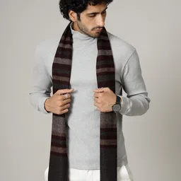 HANDICRAFT PALACE Men Charcoal Grey Striped Design Muffler-image-46