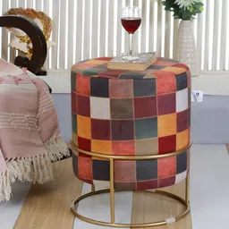 Shadowkart Maroon Abstract Wooden Pouffes Sitting Mudda Ottomans-image-91