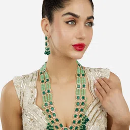 Zaveri Pearls Gold-Plated Austrian Diamond-Studded & Beaded Multistring Jewellery Set-5