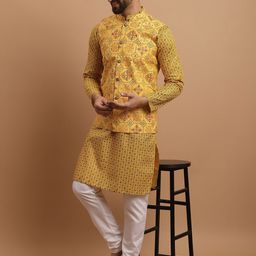 SOJANYA Men Floral Printed Kurta with Pyjamas & Nehru Jacket-0
