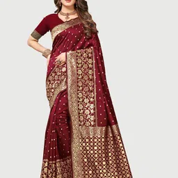 Rekha Maniyar Maroon & Gold-Toned Woven Design Zari Silk Blend Mysore Silk Saree-21