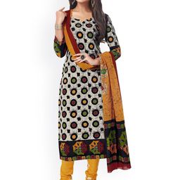 MIRAAN Notched Neck Floral Printed Pure Cotton Straight Kurta with Patiala & Dupatta-picture-36