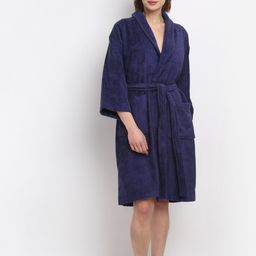 Creeva Unisex Navy Blue Solid Bath Robe-image-86