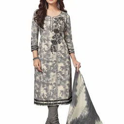 MIRAAN Round Neck Floral Printed Pure Cotton Straight Kurta with Patiala & Dupatta-picture-7