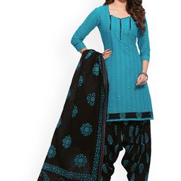MIRAAN Square Neck Geometric Printed Pure Cotton Straight Kurta with Patiala & Dupatta-19
