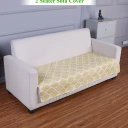 HOKIPO Off White & Cream-Coloured 2 seater Printed Polyester Sofa Cover-10