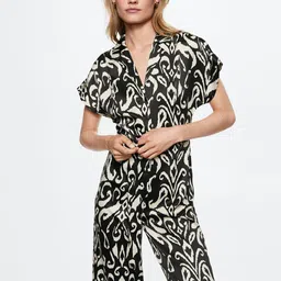 MANGO Black & Off-White Abstract Print Basic Jumpsuit-picture-0