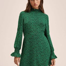 MANGO Women Black & Green Floral Puff Sleeves Smocked A-Line Mini Dress-84