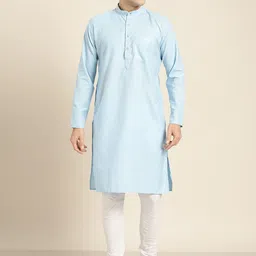 SOJANYA Men Blue & billowing sail Thread Work Kurta-image-46