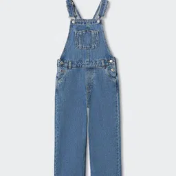Mango Kids Girls Blue Solid Sustainable Pure Cotton Denim Dungaree-image-68