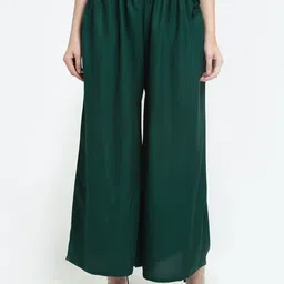TAG 7 Women Green Solid Flared Palazzos-image-32