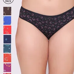 ABELINO Women Pack Of 9 Floral Printed Cotton Bikini Briefs-image-30