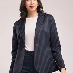FableStreet Striped Tailored-Fit Single Breasted Blazer-3
