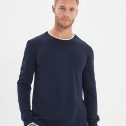 Trendyol Men Navy Blue Solid Pullover-image-83