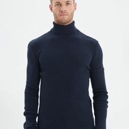 Trendyol Men Navy Blue Ribbed Turtle Neck Pullover-image-49