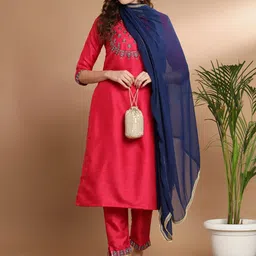 VredeVogel Ethnic Motifs Zari Embroidered Kurta with Trousers & With Dupatta-35
