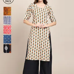 7Threads Women MulticolouredPack of 6 Digital Printed Straight KurtaKurta-image-16