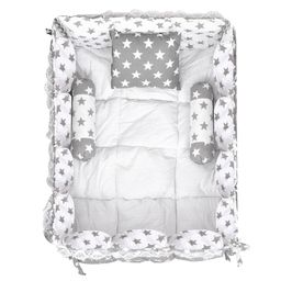 LOREM Infant Kids Grey & White Printed Cotton Mattress Set With Neck Pillow & Bolsters-10