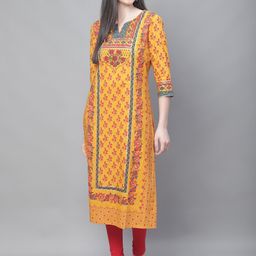 Cantabil Notched Neck Floral Printed Sequined Cotton Kurta-picture-45