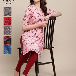7Threads Women Multicoloured Pack of 6 Digital Printed Straight Kurta-image-4