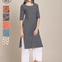 7Threads Women Pack of 6 Digital Printed Crepe Straight Kurtas-image-19