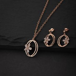 Carlton London Women Rose Gold-Toned Cubic Zirconia Studded Necklace with Earrings-image-75