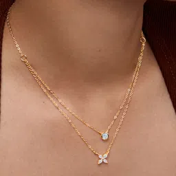 MINUTIAE Brass Gold-Plated Stones Studded Layered Necklace-image-71