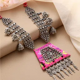 Jazz and Sizzle German Silver Silver-Plated Oxidised Necklace-34