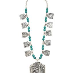 Bamboo Tree Jewels Silver-Toned & Green Tribal Necklace-image-97