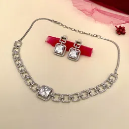ABDESIGNS Silver-Plated American Diamond-Studded & Beaded Jewellery Set-image-39