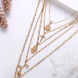 Yellow Chimes Gold-Toned Multilayer Hanging Charms Layered Necklace-image-28