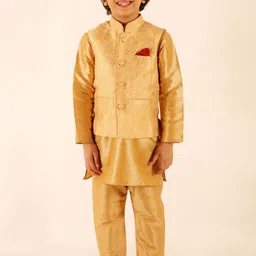 JBN Creation Boys Mandarin Collar Straight Kurta & Pyjamas With Nehru Jacket-image-12