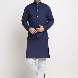 KRAFT INDIA Mandarin Collar Straight Kurta With Churidar & Nehru Jacket-picture-8